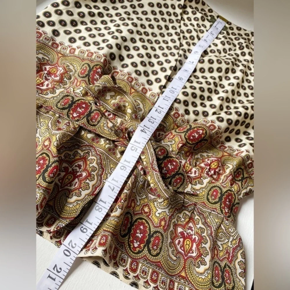 Anthropologie Fei 100% Silk Mix Print Tie-Front Peplum Blouse Boho Eclectic Y2K - Picture 10 of 10